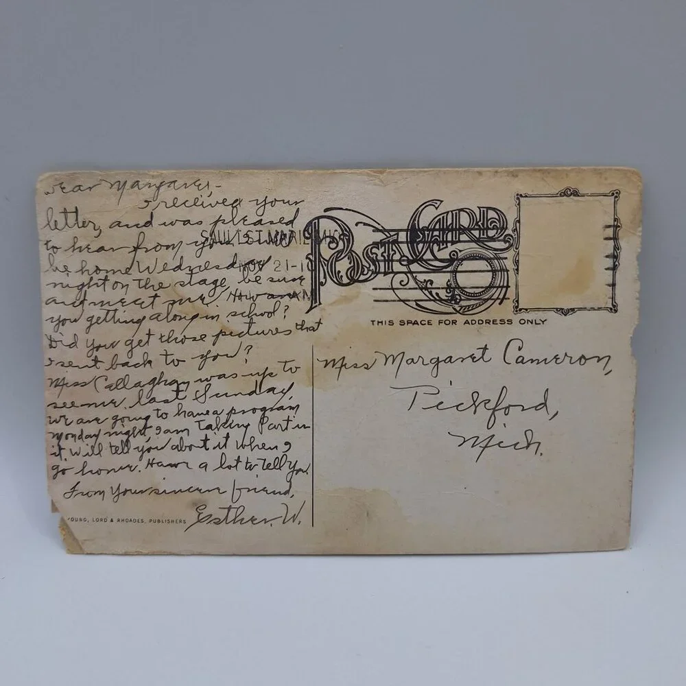 Loretto Academy Sault Ste Marie Michigan Antique Postcard Handwritten Soo Church